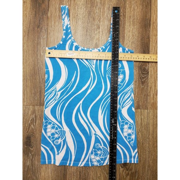 Lilly Pulitzer Women's Small Tank Blue White Fish Pattern Stretch Lightweight - Picture 4 of 11